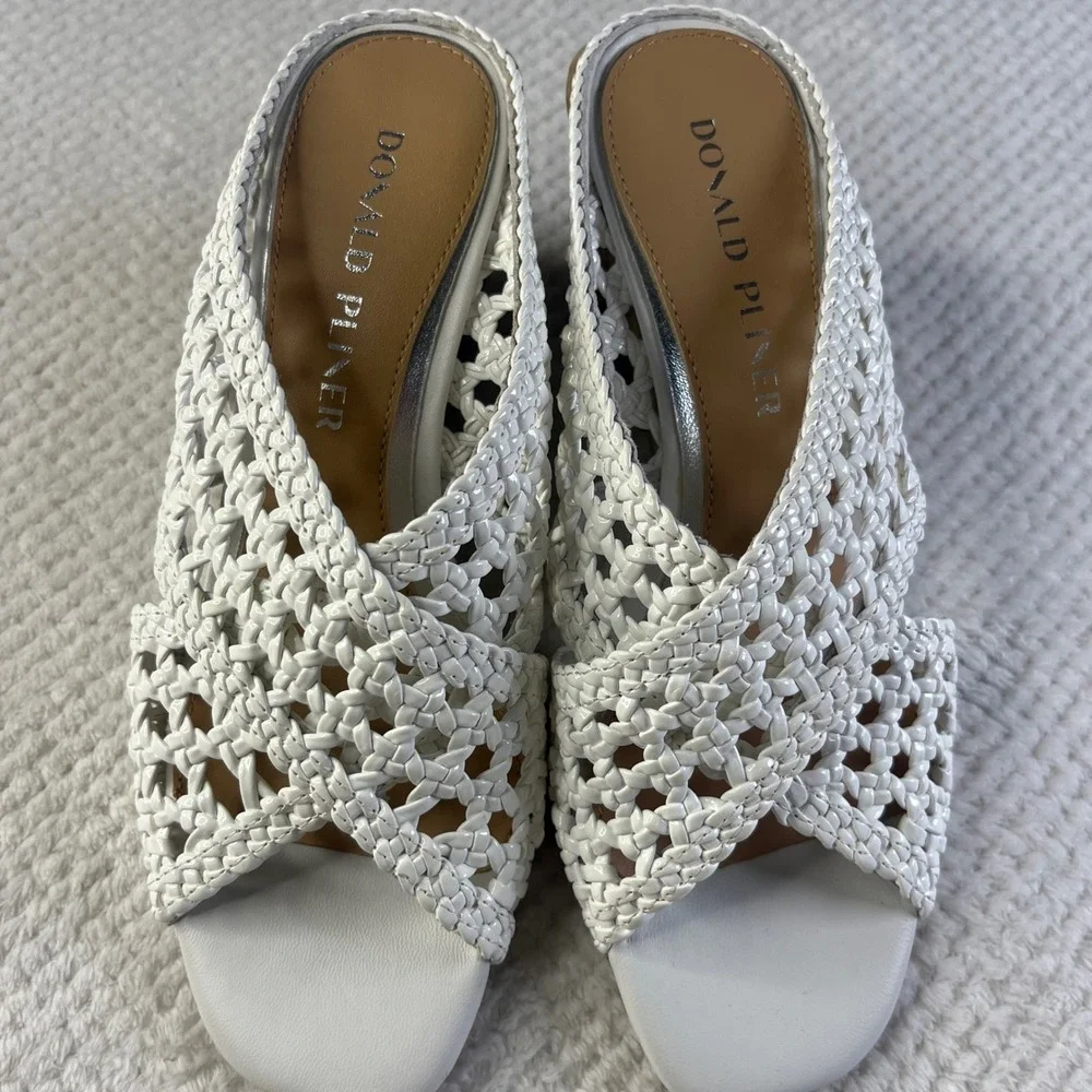 Donald Pliner White Woven Leather Cork Wedge Sandals Slides Womens 6M